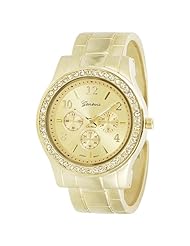 Womens Rhinestone Accented Chronograph Cuff Watch Color: Gold and Silver