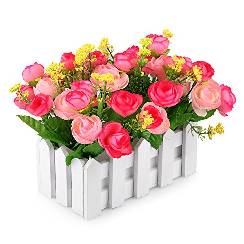 Louis garden artificial flowers fake rose in picket fence pot pac…