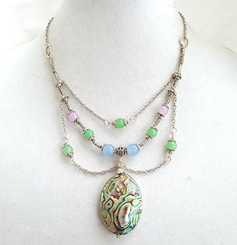 Beach Boho Mermaid Statement Necklace with Abalone Pendant