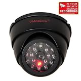 VideoSecu Dome Dummy Fake Infrared IR CCTV Surveillance Security Camera Imitation Simulated Blinking LED with Security Warning Sticker AA3