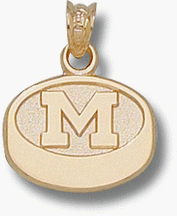 Michigan Wolverines M Hockey Puck 7/16 Pendant - 14KT Gold Jewelry