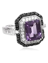 Sterling Silver Gemstone with Created White Sapphire and Black Diamond Ring