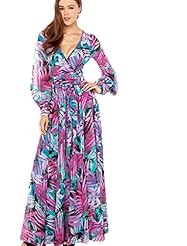 Floral Print Tropical Print Sheer Wrap Elasticized   Waistline  Dress With a Sash 