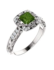 Platinum 5.00x5.00mm Princess Cut Green Tourmaline and Diamond Ring -- LIFETIME WARRANTY