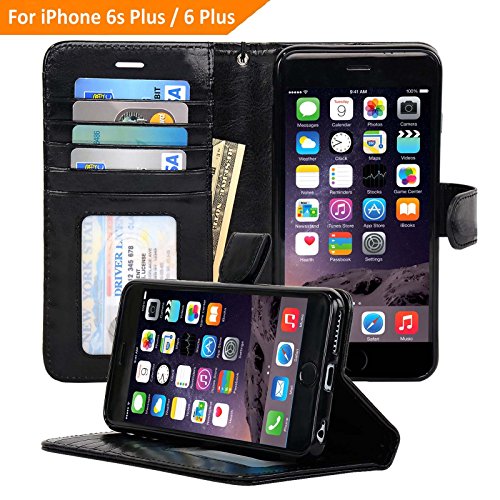 Navor Protective Flip Wallet Case for iPhone 6S Plus & iPhone 6 Plus [5.5 inch] - Black (IP6PBK)