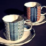 九谷焼 ペア コーヒーカップ＆ソーサー 小紋