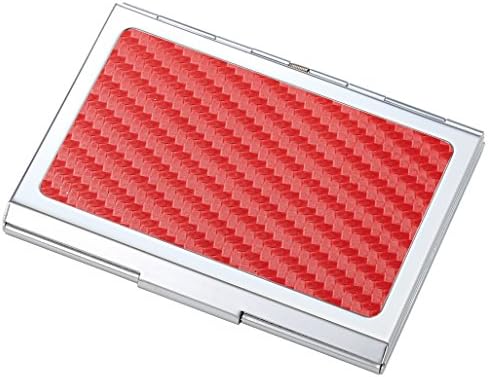 Red Carbon Fiber Like Pattern - Lid Metal Chrome Plated Business Card or Credit Card Case Holder W/ Inside Clip &amp; Black Gift Box For Him Her