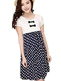 【TPGROWIN】 マタニティ ウェア ワンピース ドレス シフォン リボン ドット柄 エレガント 外出着 妊婦服 妊婦 散歩 産前 全3色 (L, ネイビー)