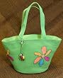 Floral Adorned Zippered Tote Bag - Green