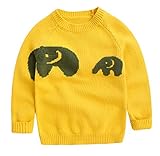 キッズ ニットセーター 子供服 プルオーバー ニット丸首 長袖 編み 秋冬 暖かい 防寒 セーター 可愛い 象柄 女の子 男の子 卒園式 結婚式 イエロー 130cm