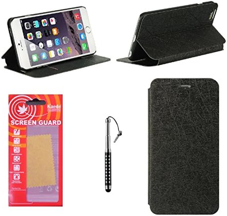 iPhone 6s Plus Case, [Premium] Wallet Stylish Flip Folio Case with Stand for iPhone 6s Plus and Kaede® [Screen Guard] Protector Diamond Stylus Pen iPhone 6, 6s PLUS (Black)
