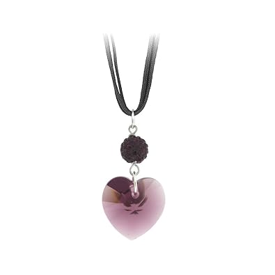 Light Purple Genuine Swarovski Crystallized Elements Heart and Crystal Fireball Pendant Necklace, 18