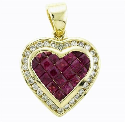 Ladies 0.30ct Diamond and 1.32ct Ruby Heart Pendant