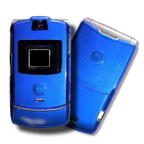 Motorola RAZR,V3, V3M Transparent Blue Hard Cover, Snap-on Crystal Case Plus Yellow Livemylife Wristband