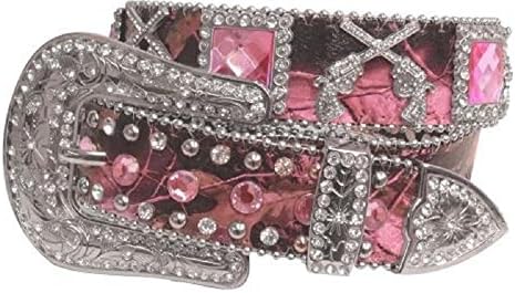 Showman Couture Camo Rhinestone Gun Crossed Pistols Concho Leather Belt Jp Pink (M/L)