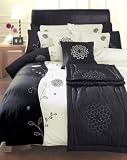 BLACK &  IVORY WHITE 6 PIECE BEDDING KING SIZE DUVET SET WITH BED RUNNER & CUSHION COVERS