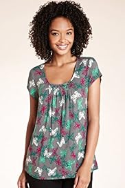 Short Sleeve Butterfly Print Honeycomb Top