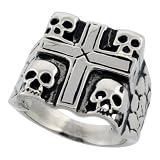 Surgical Steel 4 Skulls in a Cross Ring 3/4 in. (19mm), size 12