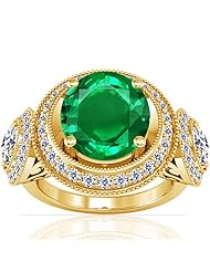 14K Yellow Gold Round Cut Emerald Ring With Sidestones (GIA Certificate)