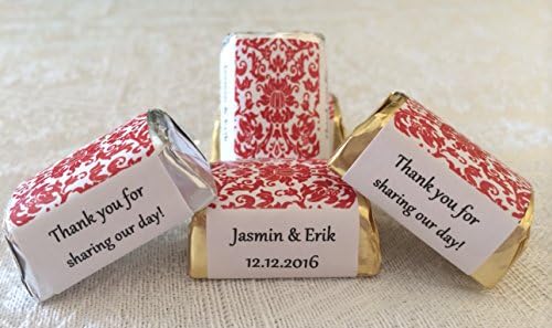 120 RED DAMASK PATTERN Wedding Candy wrappers/stickers/labels for HERSHEY NUGGET CHOCOLATES (Personalized Favors)