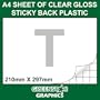 A4 SHEET OF CLEAR / TRANSPARENT GLOSS SEE THROUGH FABLON TYPE STICKY BACK PLASTIC SELF ADHESIVE VINYL