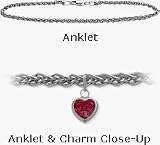 10 Karat 10 White Gold Wheat Style Red Stone Heart Charm Anklet