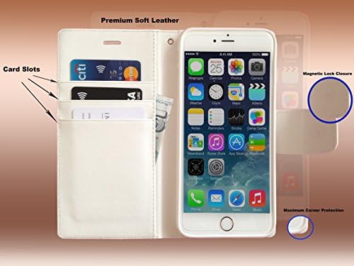 Apple iPhone 6+ Cell Phone Casing [FLAPA Series] Elegant Premium Quality [Synthetic Soft Leather] with [Stand Flip Cover] [Magnetic Lock Closure] [Card Slot] [Cash Compartment] (White, iPhone 6+)