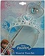 Disney Frozen Crown Tiara and Wand Set - Silver with Blue Elsa and Anna Heart Jewel