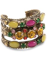 Sorrelli "Hibiscus" Oval Fuchsia Jade and Yellow Jade On a Braided Double Adjustable Ring