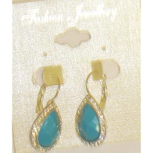 Genuine Gold Plated White and Blue Aquamarine Crystals Loaded Earrings