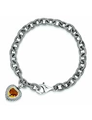 Sterling Silver with 14k Gold 5.24 Citrine 7.5in Heart Bracelet - Antique Boutique - Vintage Style - Jewelry