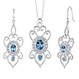 Traditional Beauty 5.00 carats Oval & Round Shape London Blue Topaz Pendant Earrings Set in Sterling Silver