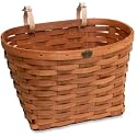 Peterboro Original Bike Basket made from White Ash wood - made in USA - Large - Honey , genuine leather starps , brass medallion