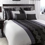 Orbit Black White Grey Modern Embroidered Single Duvet Quilt Cover Bedding Set