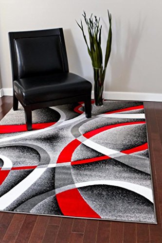 2305 Gray Black Red White Swirls 5'2 x7'2 Modern Abstract Area Rug Carpet