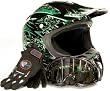 Adult Motocross Helmet Gloves & Goggles ATV Dirt Bike Motorcycle Green, Medium