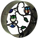 ブロック 塀 飾りブロック シャインガラス銅製丸型ラウンド300(ふくろう) 燻し銅色