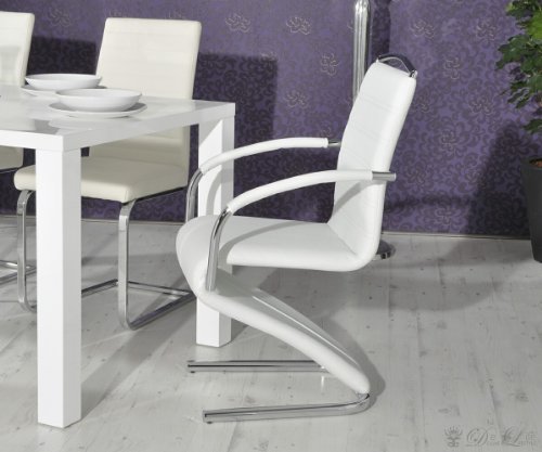 Freischwinger Grazia Weiss Napalon Leder Esszimmerstuhl mit Armlehne
