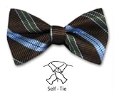 Men's - Brown - Sky - Green - Silk Woven Self-Tie Stripe Bowtie