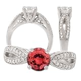 14k Chatham cultured 6.5mm round padparadscha color #3 gemstone engagement ring with diamonds
