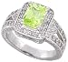 Sterling Silver Vintage Style Engagement ring, w/ an 8 x 6 mm (1.5 ct) Emerald Cut Light Peridot-colored CZ Stone, 1/2 (12mm) wide
