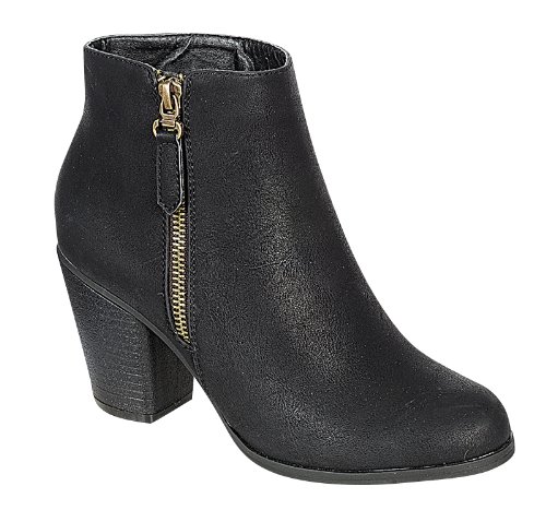 RENEEZE BABA-02 STACKED HEEL ZIPPER ANKLE BOOTIES - GREY