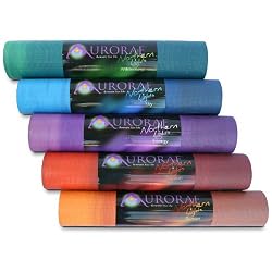 Aurorae Northern Lights Yoga / Fitness Mats with Golden Sun Focal Icon, Unique one of a kind colors, 5mm Thick, 72" Long, SGS approved, Free from Phthalates, Silicone and Latex. Bio-degradable, No odor.