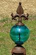 Rustic Iron Fleur de Lis Obelisk with Blue Suncatcher Glass Gazing Globe
