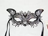 IMAGE OF Venetian Carnival Masquerade Mask/Black Cat with Swarovski Crystals and whiskers