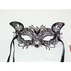 Venetian Carnival Masquerade Mask Black Cat with Swarovski Crystals and whiskers by Venice Buys - Venetian Masks