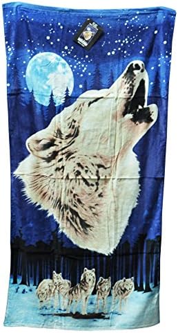 Vibrant Beach or Pool Towel for Adults &amp; Children - Wolf Moon