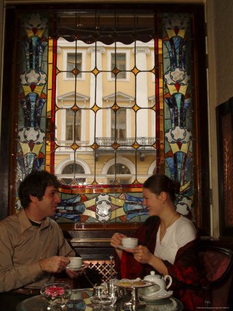 A Couple Drink Russian Tea at the Grand Hotel Europa Premium Photographic Poster Print, 30x40