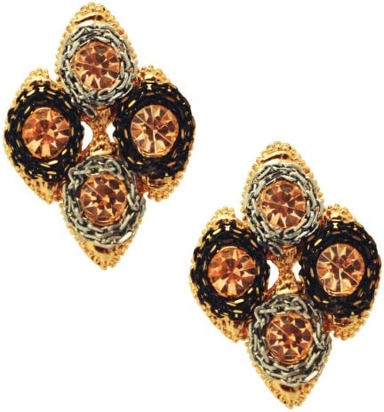 Gold Tone Four Champagne Crystal Encrusted Stud Earring Fashion Jewelry Gift for Women & Girls