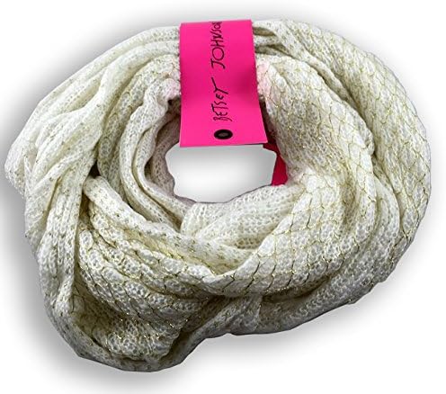 Betsey Johnson Infinity Knit Scarf with Gold Thread Lattice Cream
